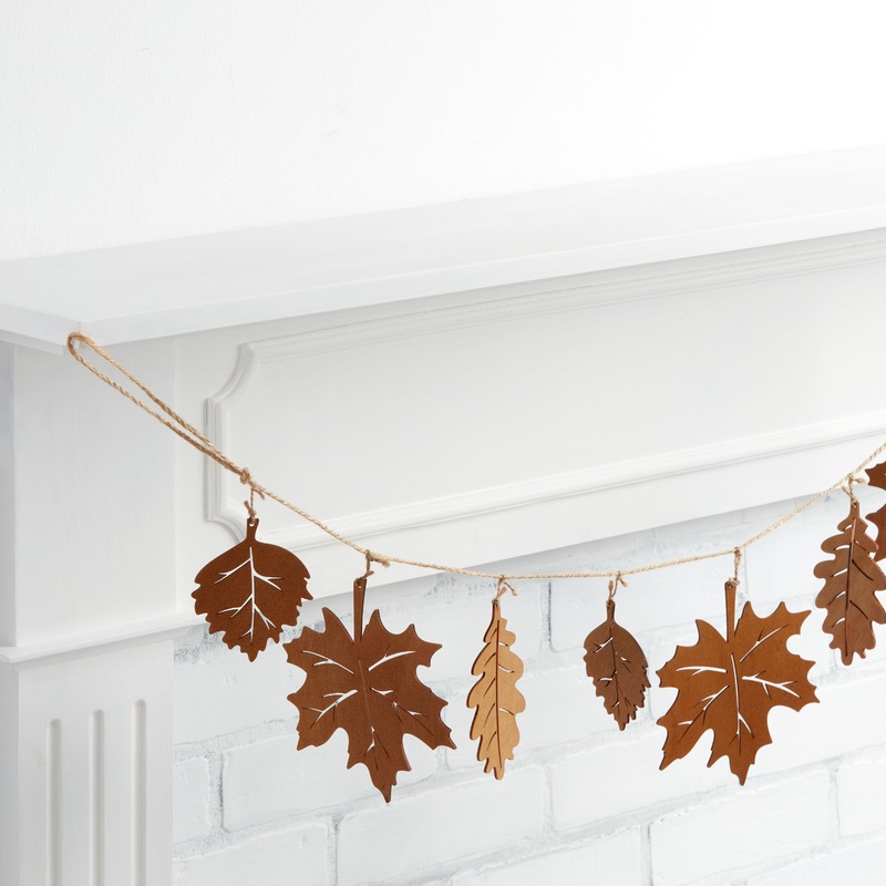 Light Brown Laser Cut Wood Leaves Garland