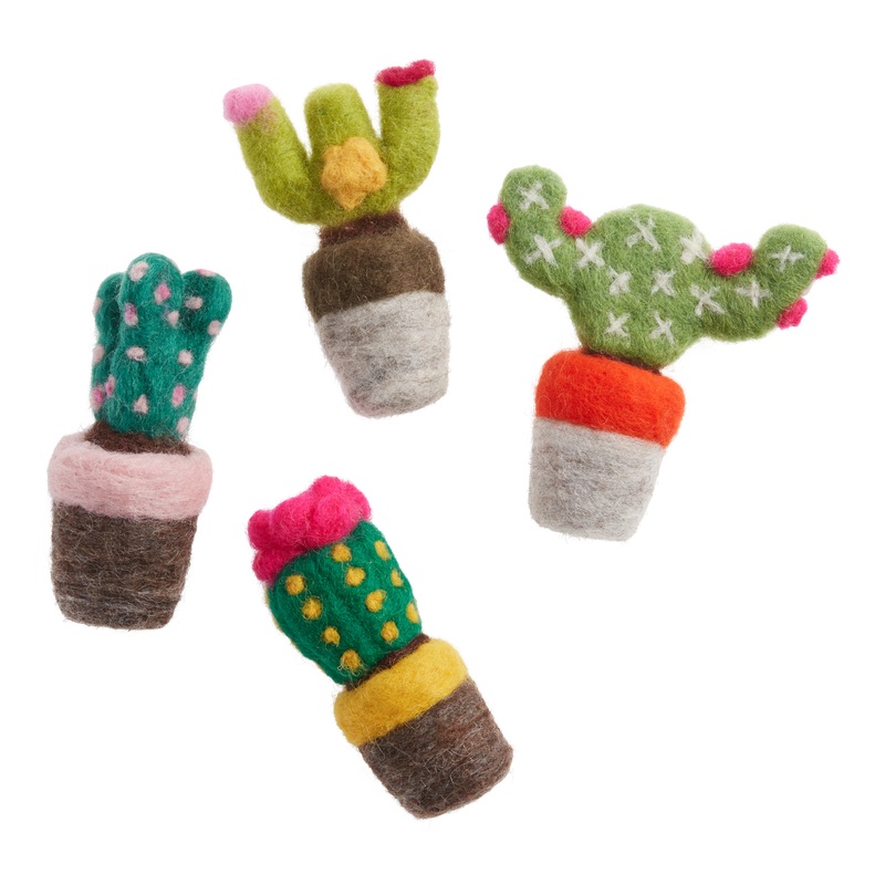 Mini Felted Wool Cactus Decor Set of 4