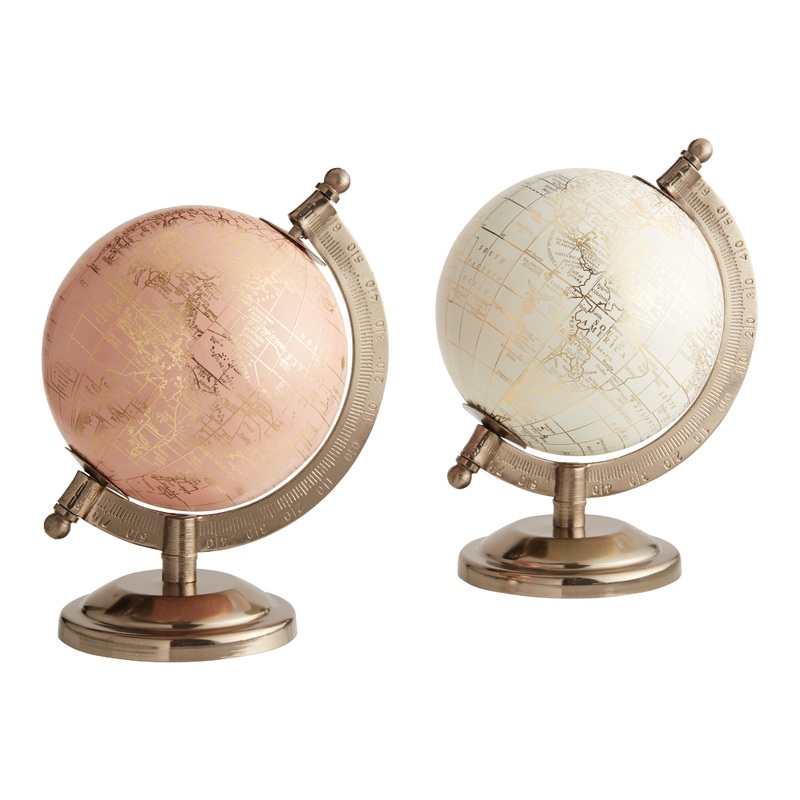 Mini Ivory And Blush Globes With Brass Stands Set Of 2