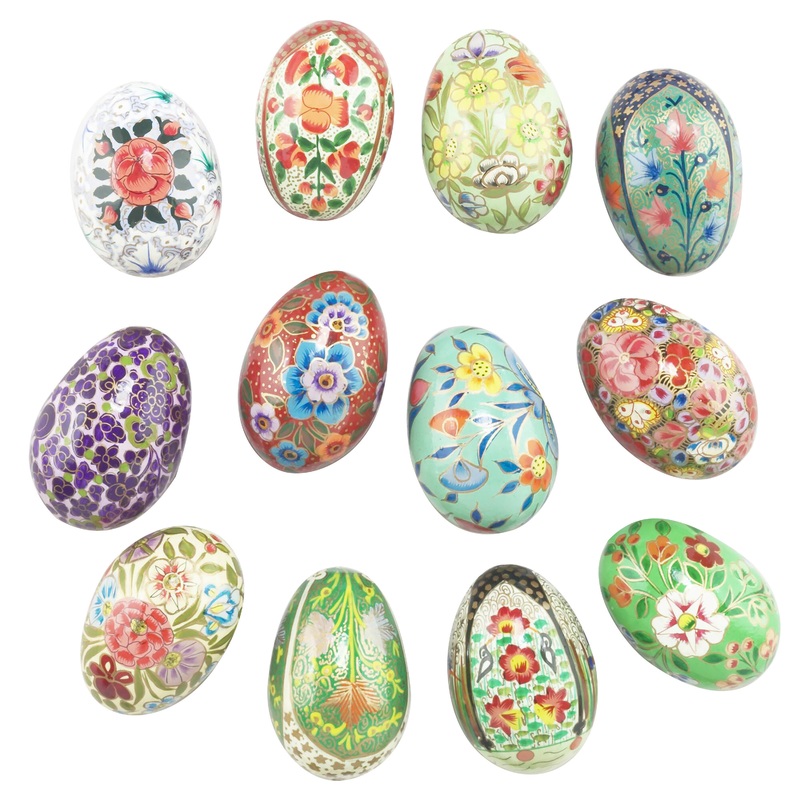 Multicolor Floral Paper Mache Eggs Set Of 12