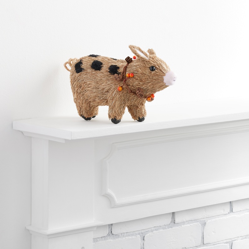 Natural Fiber Spotted Pig Decor