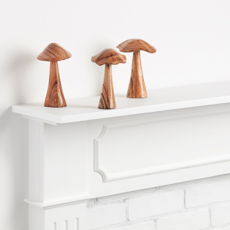 Natural Wood Bali Mushroom Decor Set Of 3