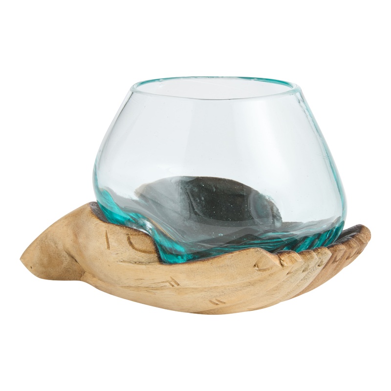 Natural Wood Hands with Handblown Glass Bowl Decor