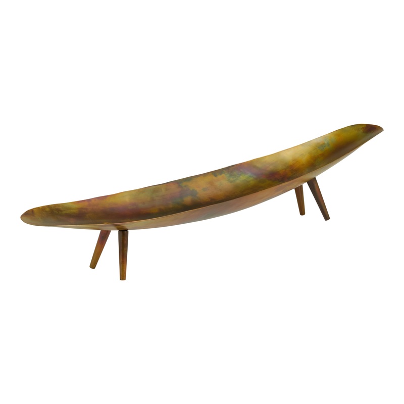 Rainbow Patina Copper Metal Footed Boat Tray