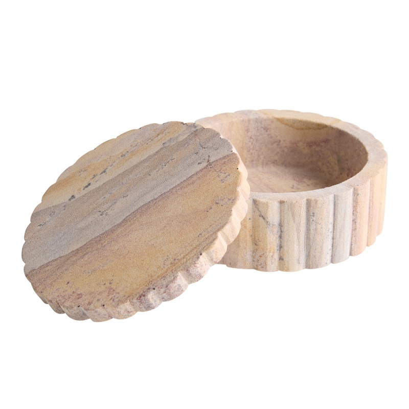 Round Natural Sandstone Scalloped Trinket Box