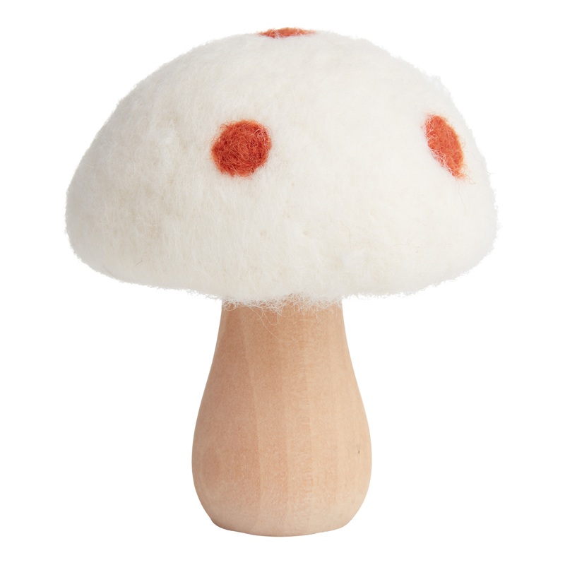 Short White Wool and Wood Spotted Mushroom Dcor