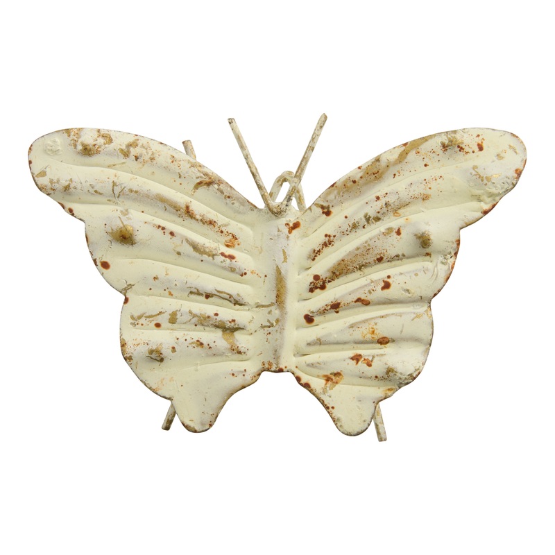 Small Antiqued Ivory Iron Butterfly Decor
