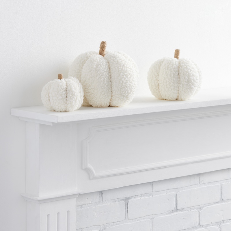 White Boucle Fabric Pumpkin Dcor