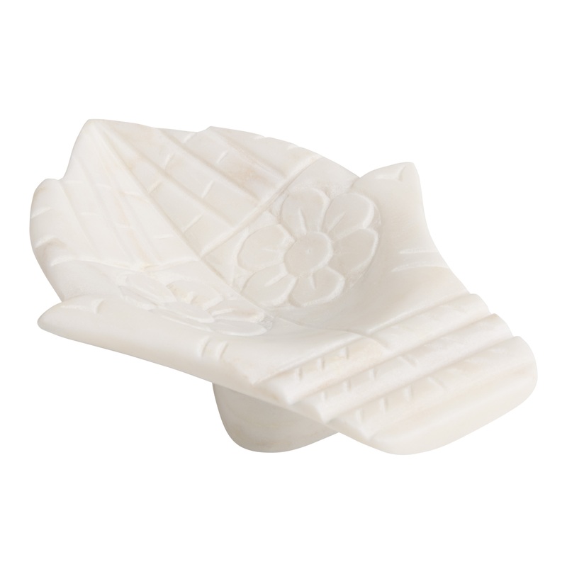 White Marble Open Hands Lotus Trinket Dish