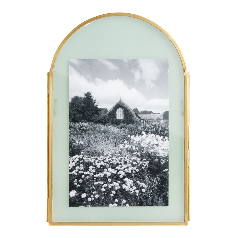 Antique Brass and Sage Glass Arched Picture Frame