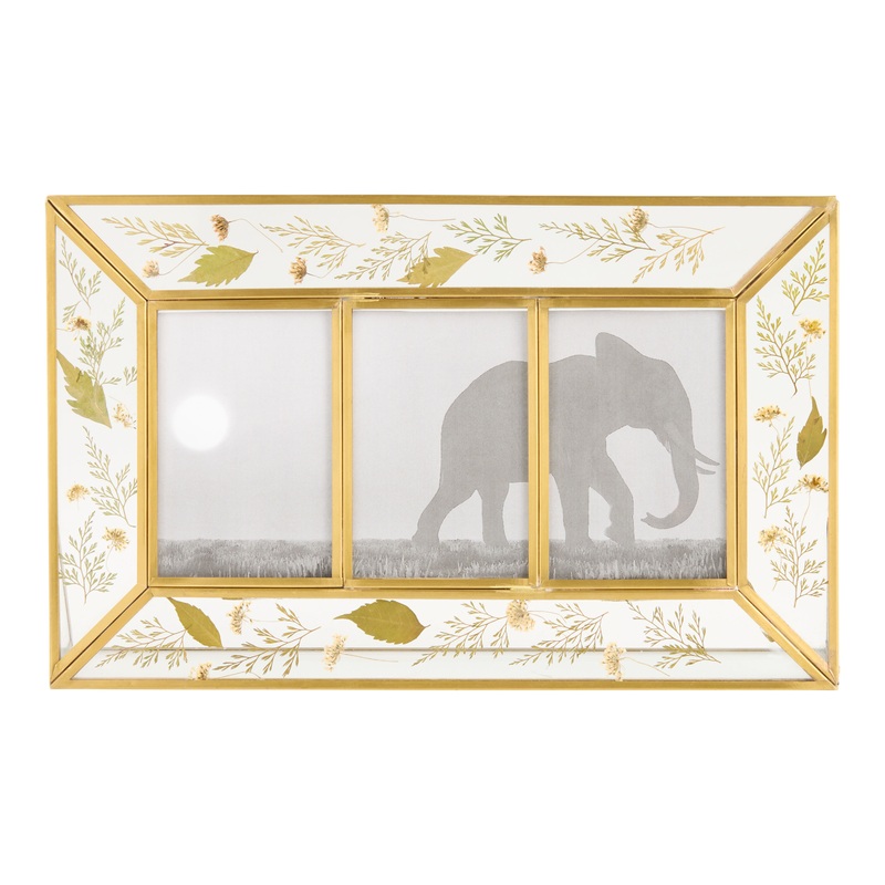 Antique Brass Pressed Botanical Triple Picture Frame