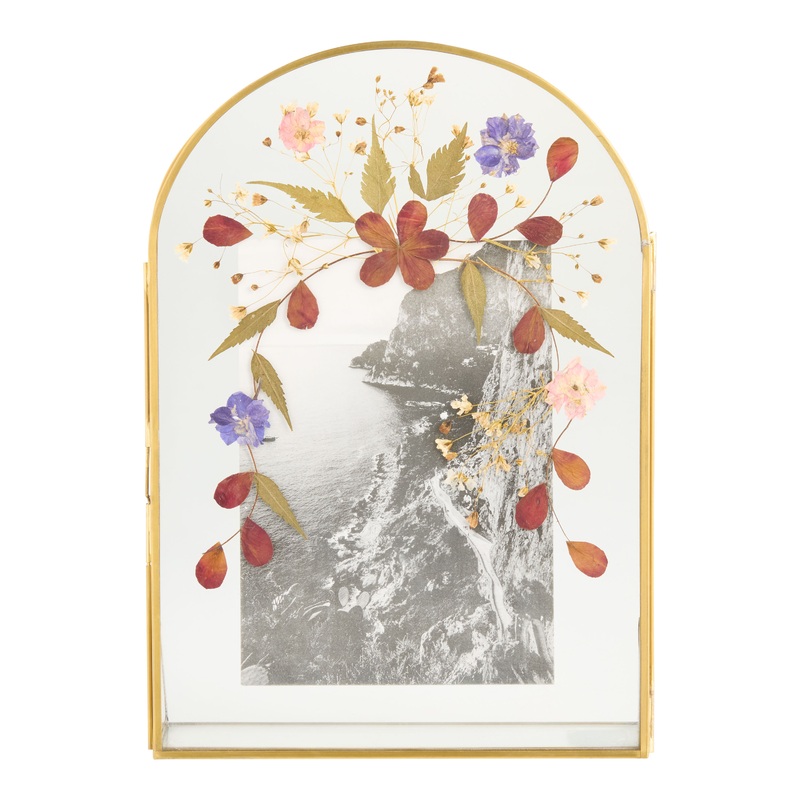 Antique Brass Pressed Floral Arched Picture Frame
