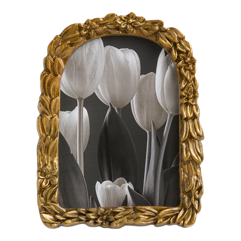 Antique Gold Ornate Florals Arched Picture Frame
