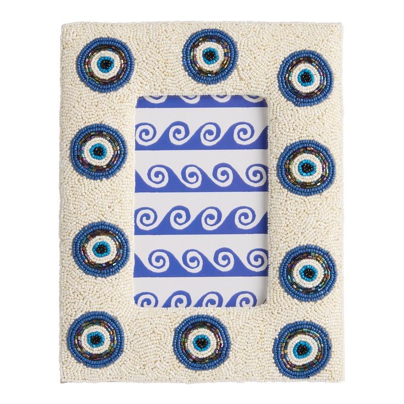 Blue and White Beaded Evil Eye Frame