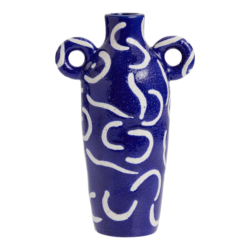 Blue and White Ceramic Jug Vase with Handles