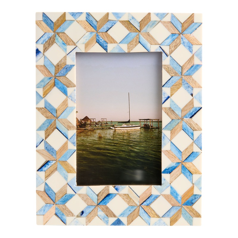 Blue and White Wood and Resin Geo Picture Frame