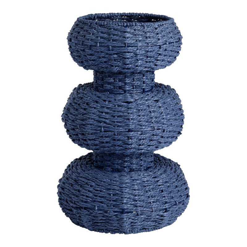 Blue Woven Natural Fiber Curvy Vase