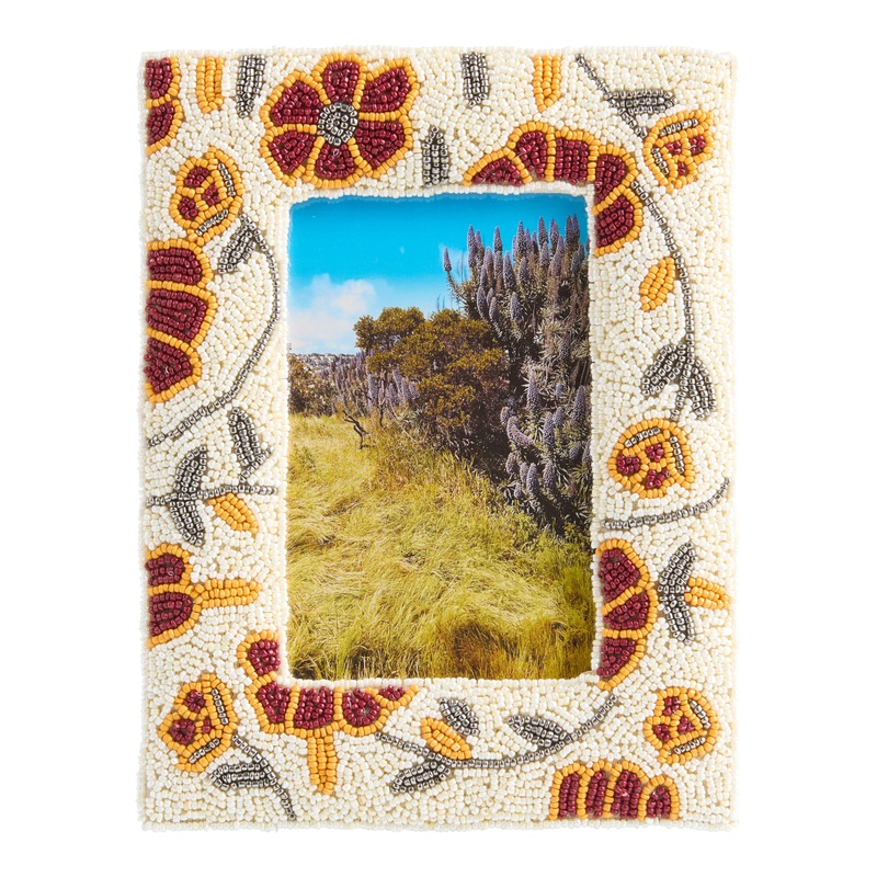 Cream and Brown Beaded Fall Foliage Picture Frame