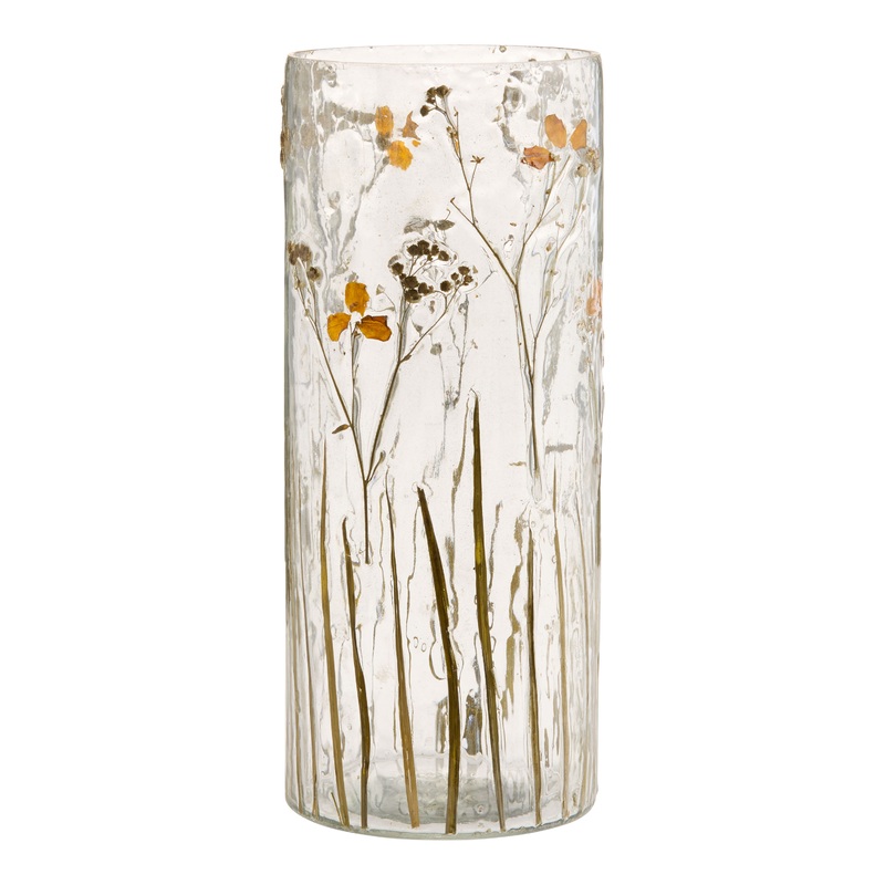 Glass Dried Gold Flower and Grass Inlay Vase