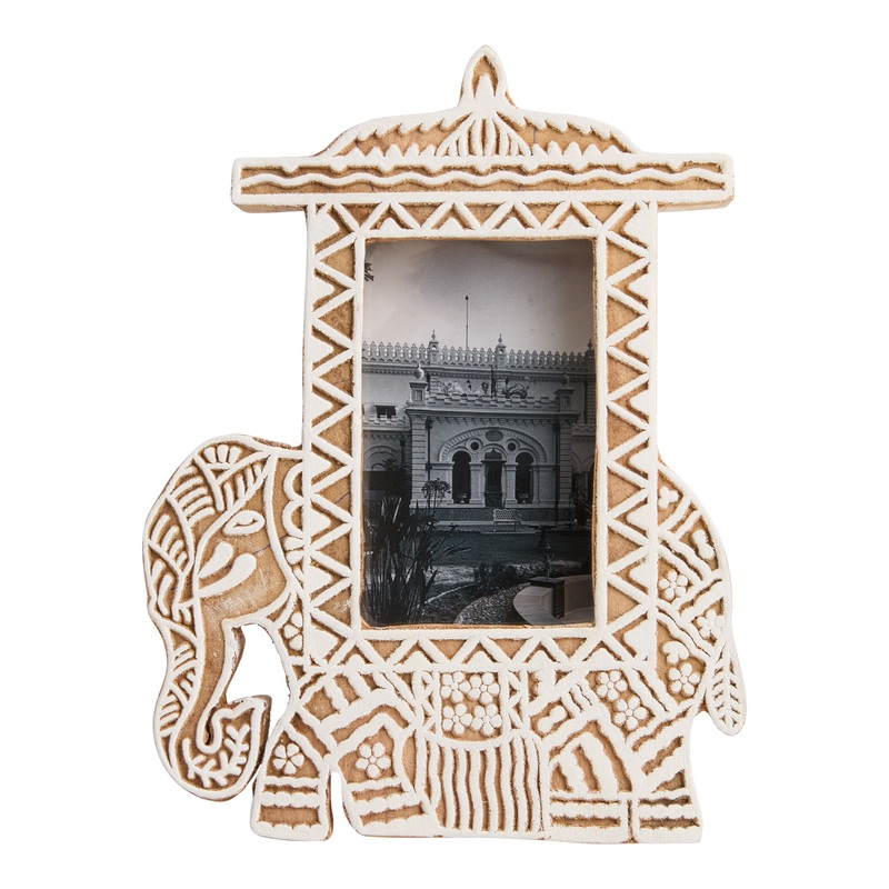 Hand Carved Mango Wood Elephant Picture Frame