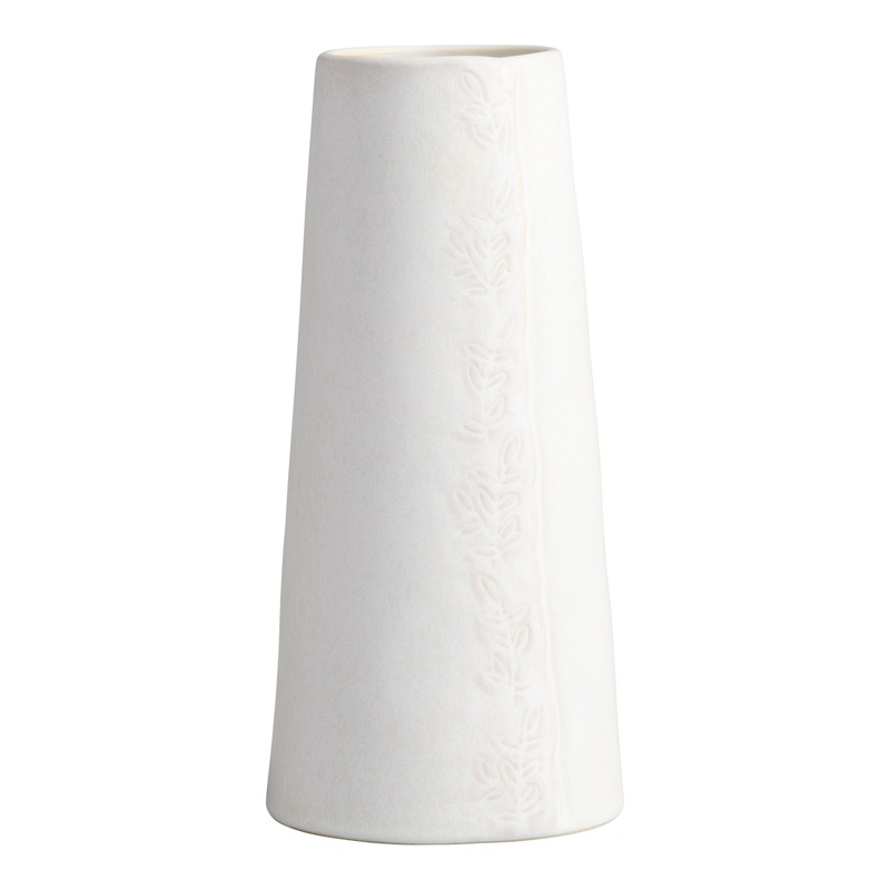 Ivory Ceramic Debossed Floral Vase