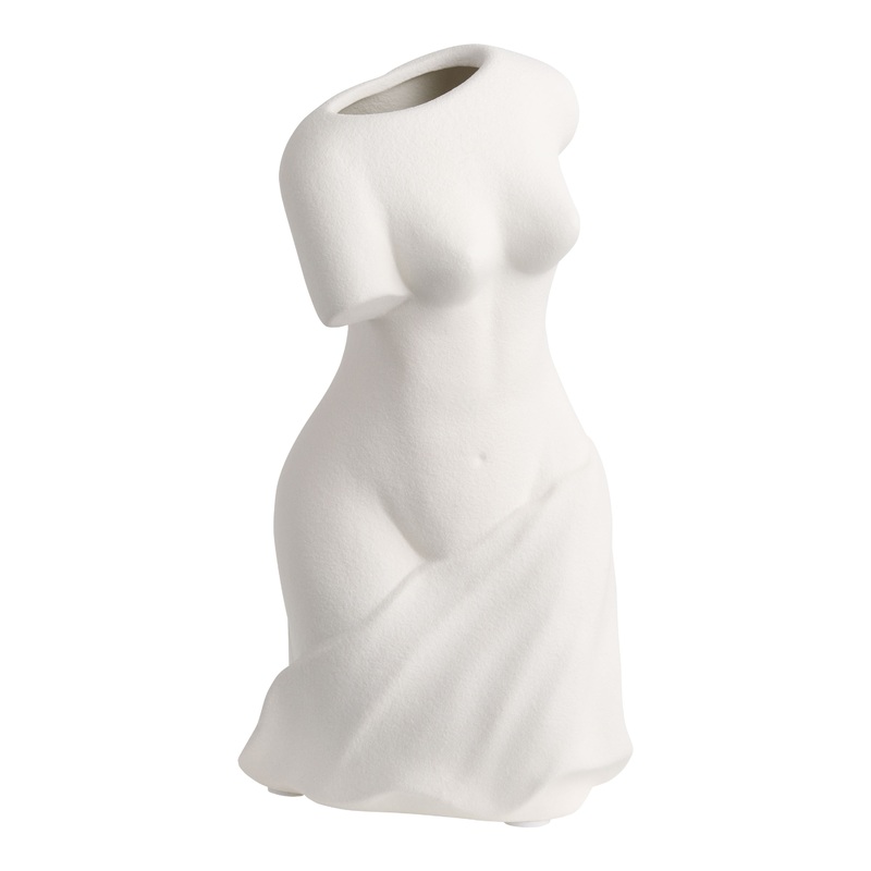 Ivory Ceramic Femme Figure with Draped Cloth Vase