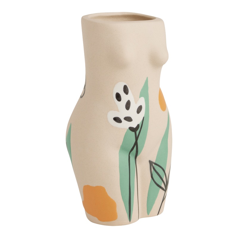Ivory Ceramic Hand Painted Floral Femme Vase