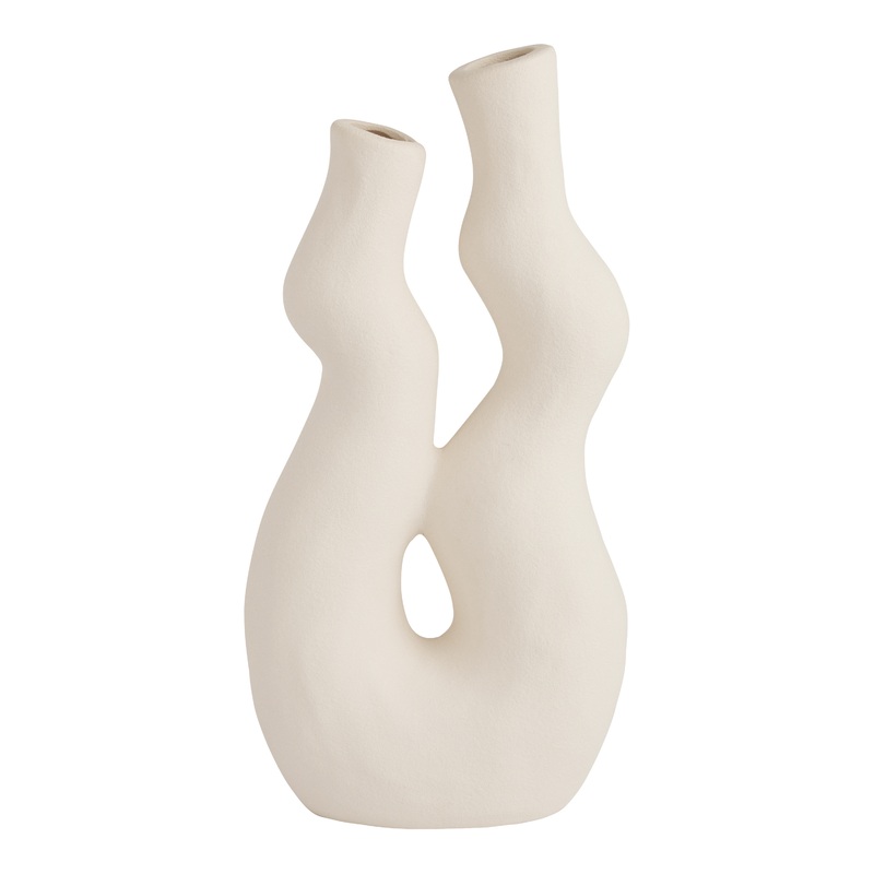 Ivory Ceramic Wavy Double Vase