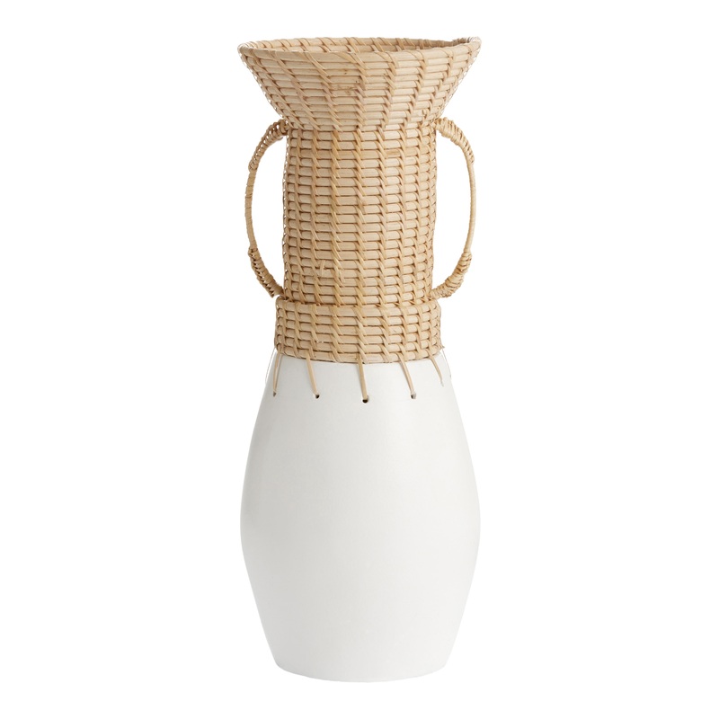 Mhira Natural Rattan And White Terracotta Vase