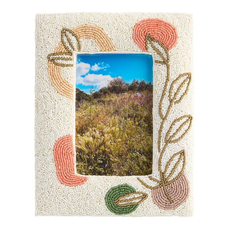 Multicolor Beaded Abstract Botanical Picture Frame