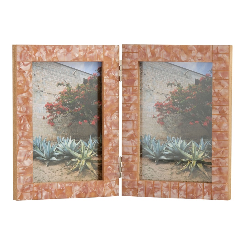 Opalescent Amber Resin Hinged Double Picture Frame