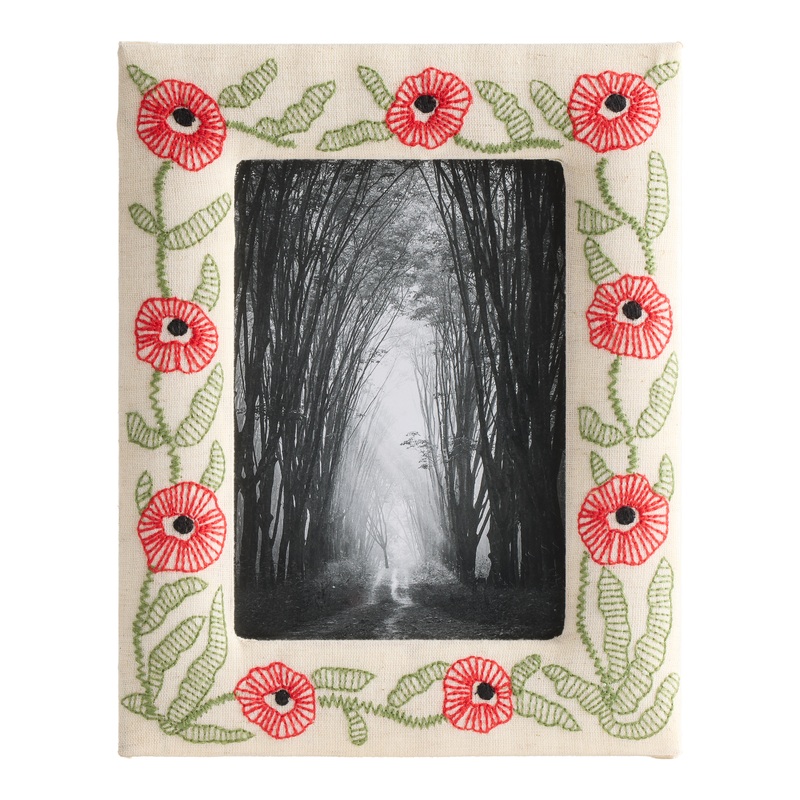 Poppy Red and Green Floral Embroidered Picture Frame