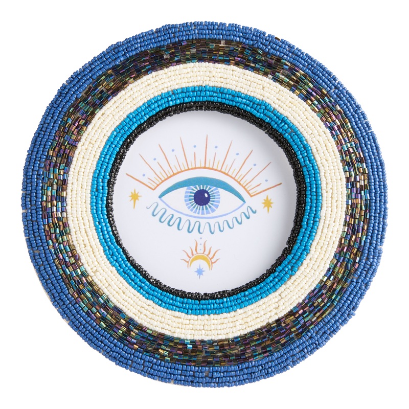 Round Blue and White Beaded Evil Eye Picture Frame