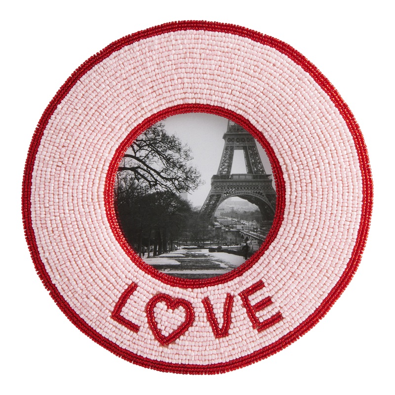 Round Pink and Red Beaded Love Frame