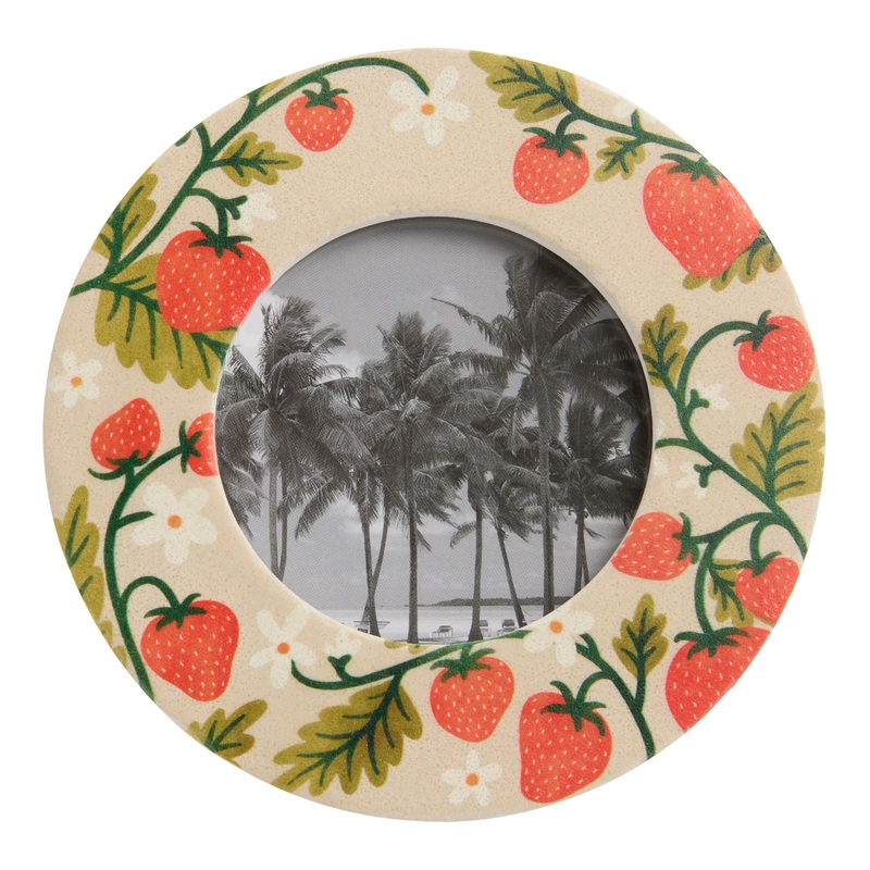 Round Stone Strawberries and Florals Picture Frame