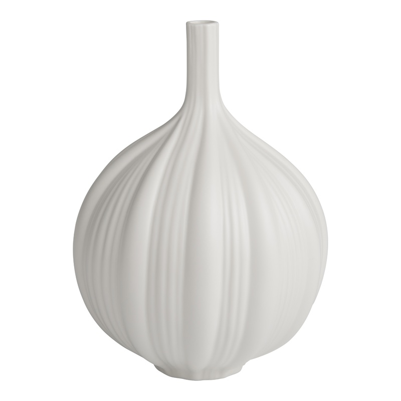 Small White Ceramic Narrow Neck Ribbed Vase