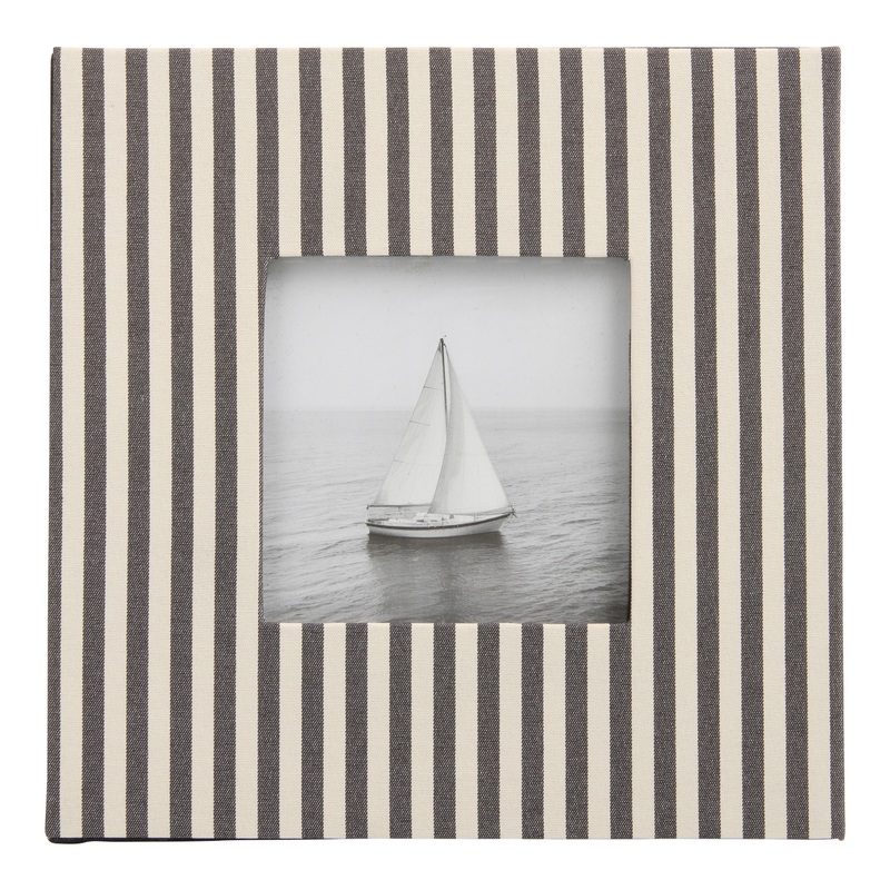 Square Black and Ivory Fabric Striped Picture Frame
