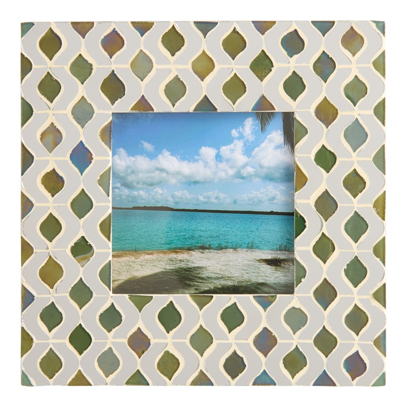Square Green and Beige Glass Mosaic Geo Picture Frame
