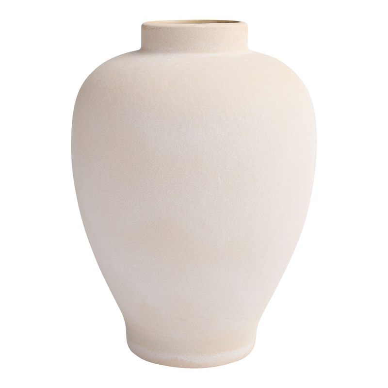 Tan Whitewash Ceramic Urn Vase