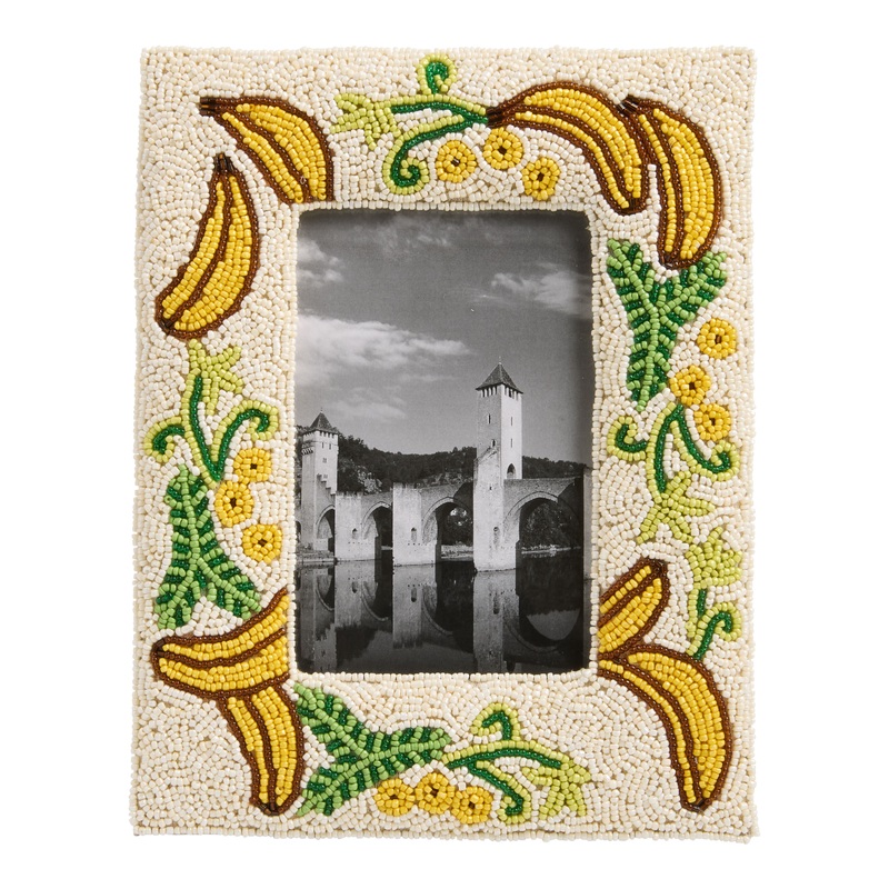 White and Yellow Beaded Bananas Picture Frame