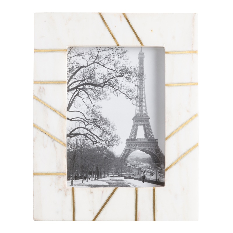 White Marble Frame with Brass Inlay