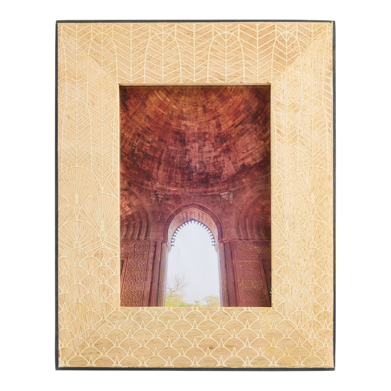 White Resin and Natural Mango Wood Deco Fan Picture Frame