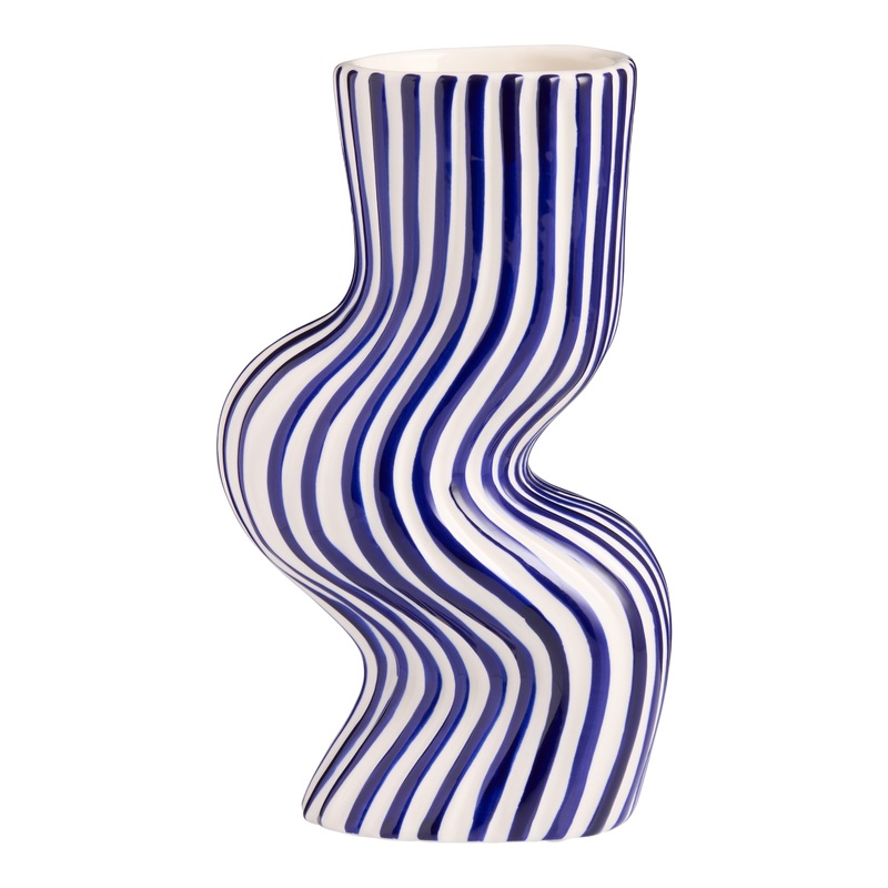 Blue and White Striped Ceramic Squiggle Vase