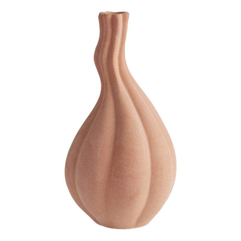 Brown Textured Ceramic Narrow Neck Pod Vase