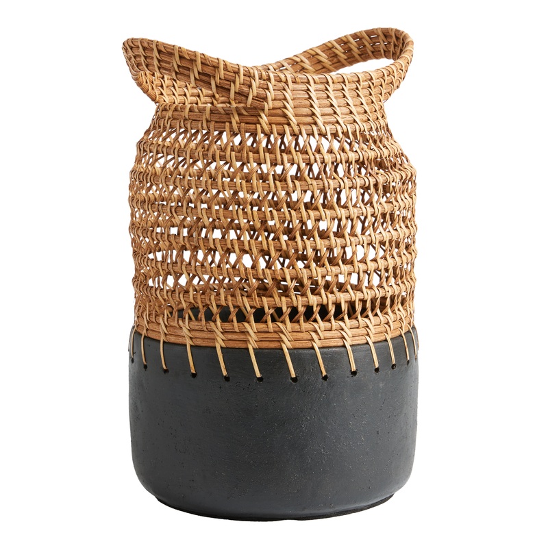 CRAFT Noor Black Terracotta and Natural Rattan Vase