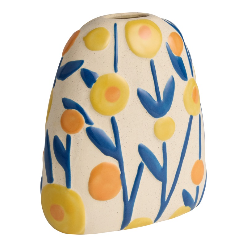Cream Ceramic Abstract Floral Vase