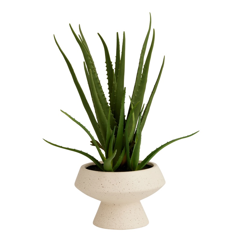 Faux Aloe Plant in Speckled Ivory Ceramic Pot