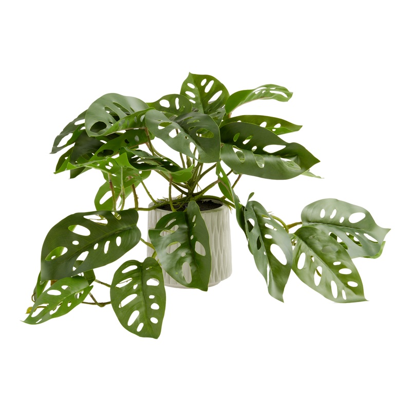 Faux Monstera Plant in Geo Ceramic Pot