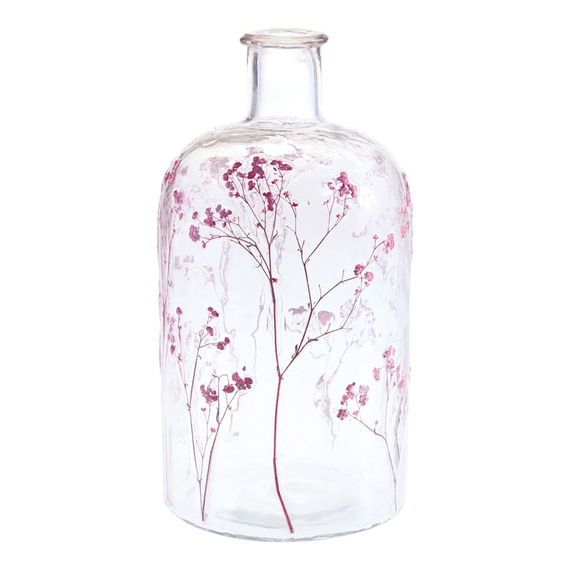 Glass Dried Maroon Flower Inlay Vase