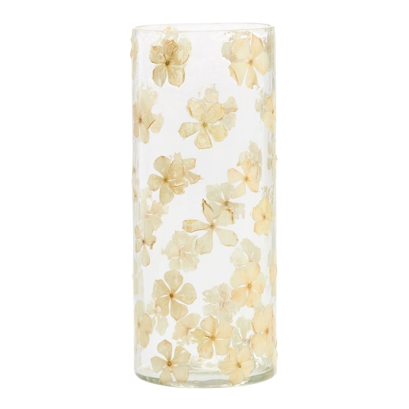 Glass Dried White Flower Inlay Vase